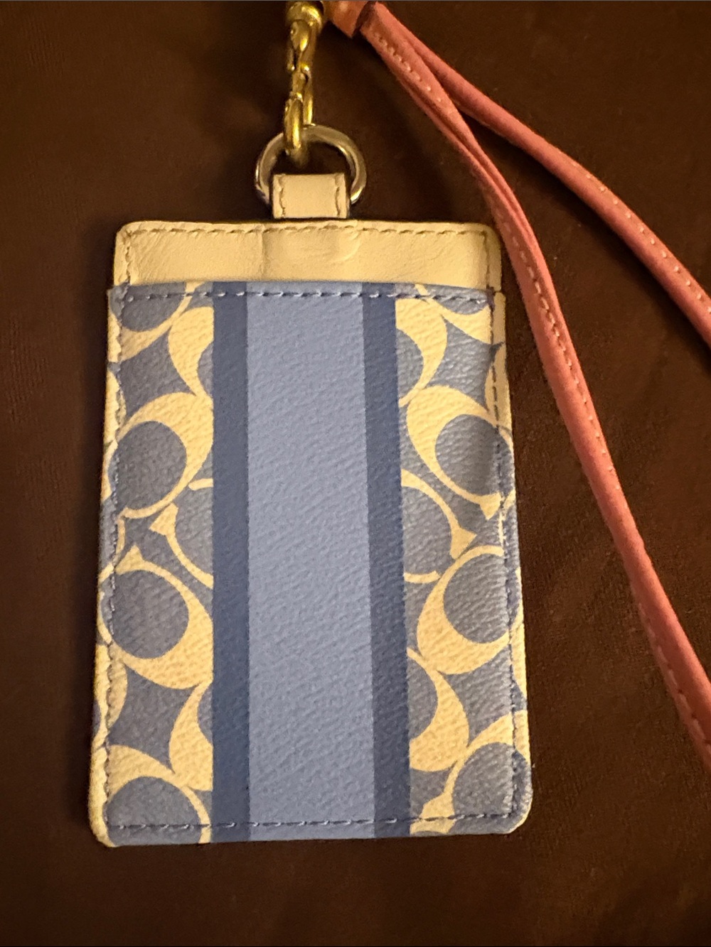 Coach Blue & Pink Signature Stripe Lanyard Card Holder